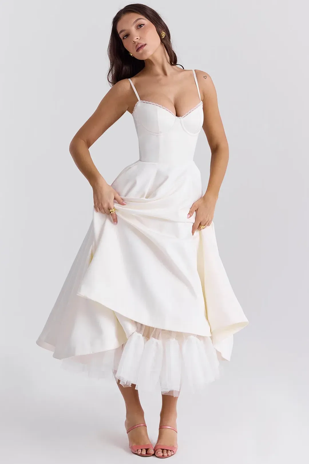 House of CB Mademoiselle White Tull Midi Dress Size AU 6 for rent on The Volte - main image