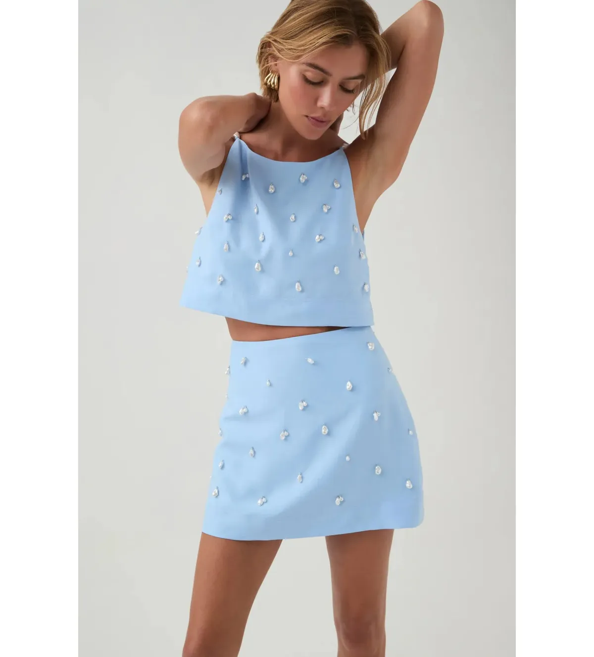 Aje Akoya Crop Top Size AU 4 and Mini Skirt Size AU 6 Set Cornflower Blue - Image 4