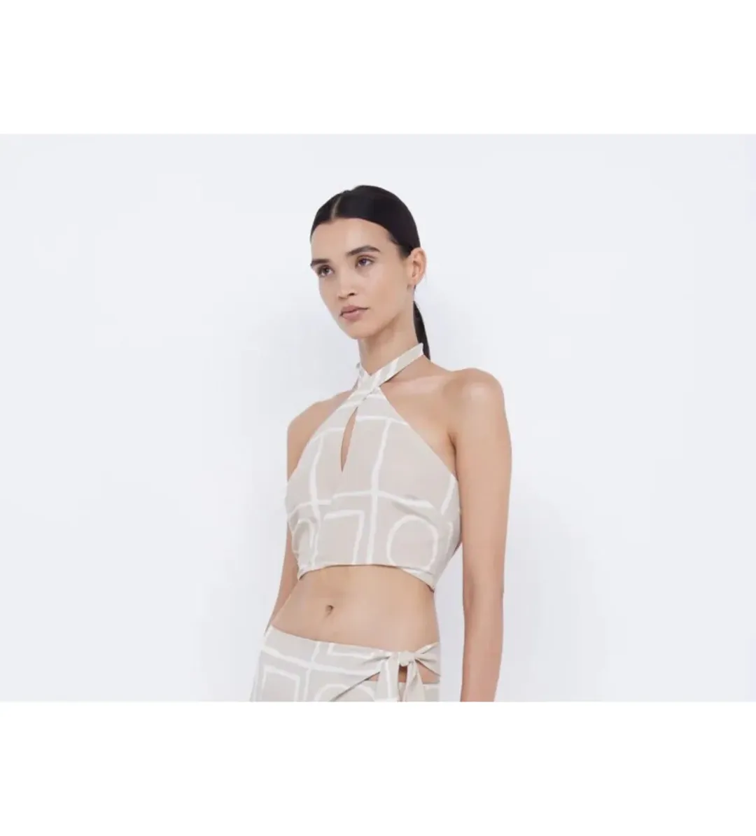 Bec and Bridge Salma Halter Crop Top and Wrap Mini Skirt Set Checkers Size AU 6 for rent on The Volte - main image