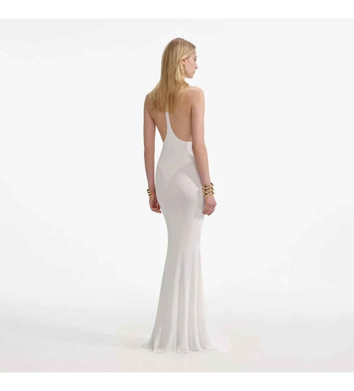 Selft Portrait Racer Back Viscose Knit in White Maxi Dress Size 6 - Image 3