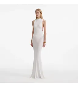 Selft Portrait Racer Back Viscose Knit in White Maxi Dress Size 6 for rent on The Volte - image 2