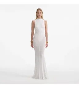 Selft Portrait Racer Back Viscose Knit in White Maxi Dress Size 6 for rent on The Volte - image 1