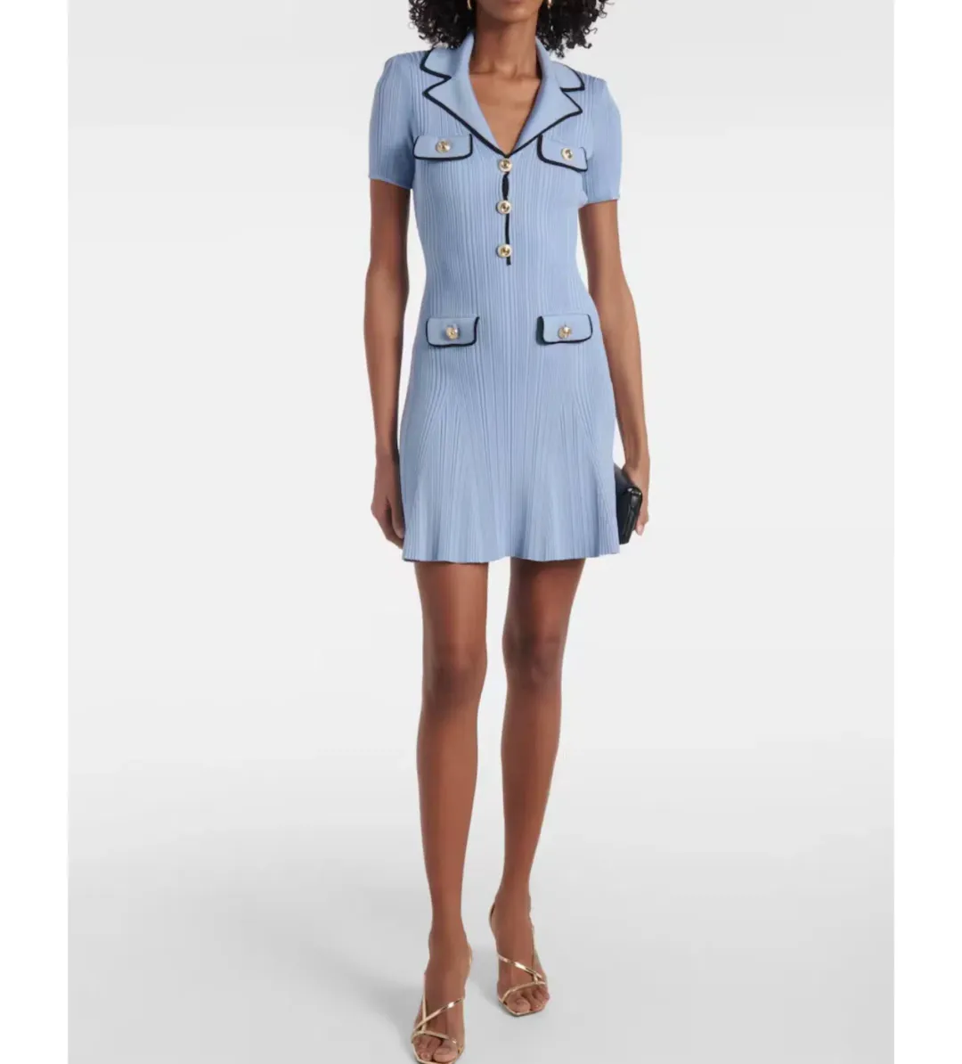 Self Portrait Ribbed Knit Mini Dress Blue Size 10 for rent on The Volte - main image