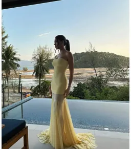 Deme By Gabriella Dahlia Strapless Gown Butter Yellow Size AU 6 for rent on The Volte - image 4