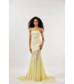 Deme By Gabriella Dahlia Strapless Gown Butter Yellow Size AU 6 for rent on The Volte - image 1