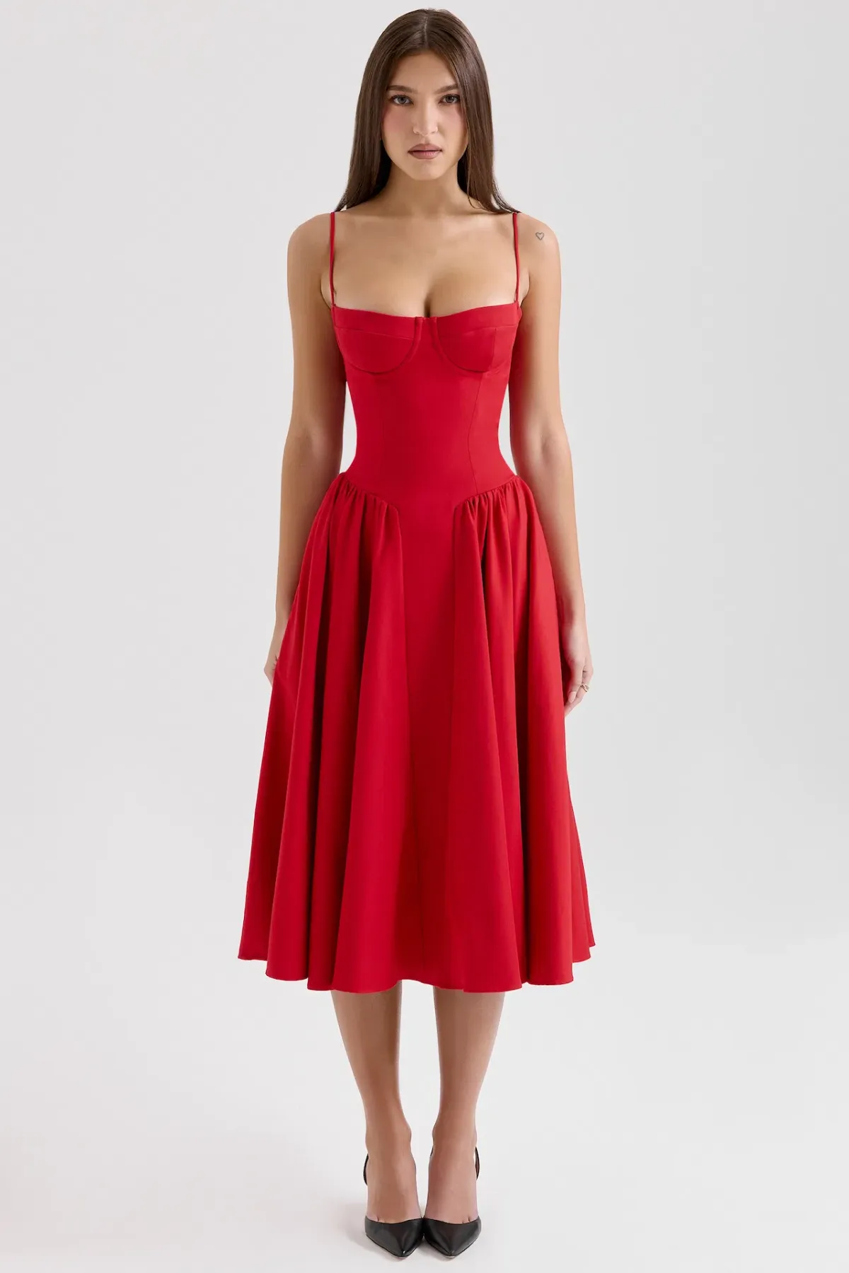 House of CB Samaria Gathered Midi Dress Red Size 8/S - Image 1