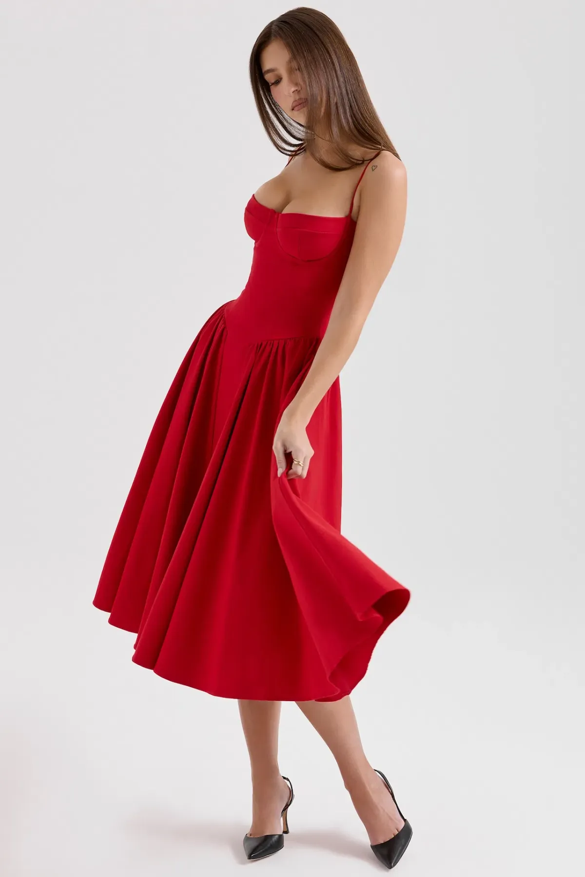House of CB Samaria Gathered Midi Dress Red Size 8/S - Image 2