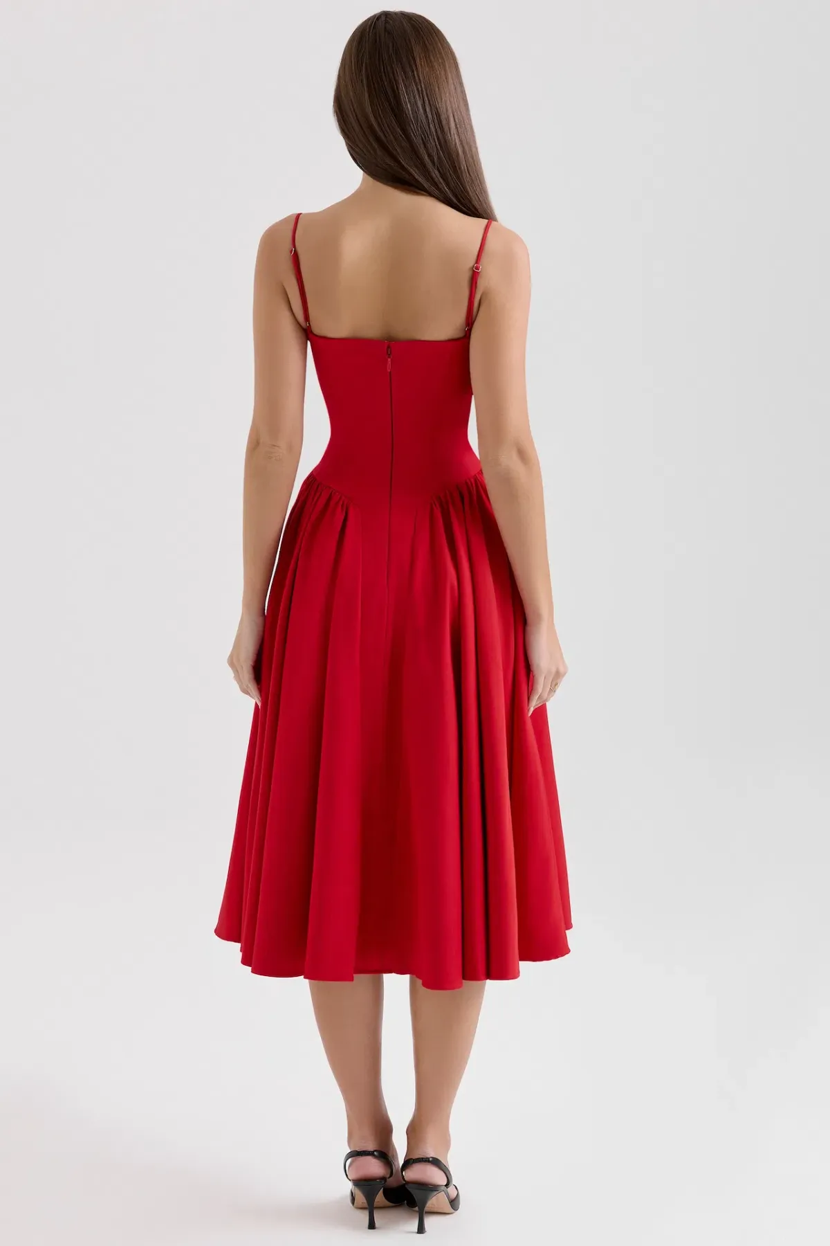 House of CB Samaria Gathered Midi Dress Red Size 8/S - Image 3