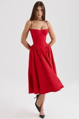 House of CB Samaria Gathered Midi Dress Red Size 8/S for rent on The Volte - image 6