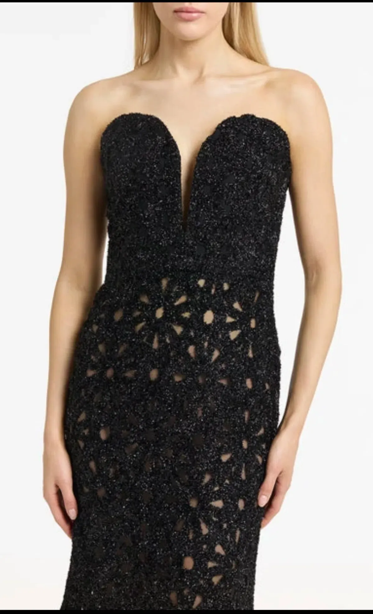 Carla Zampatti Black Lurex Encrusted Sheer Gown Size 12 - Image 3