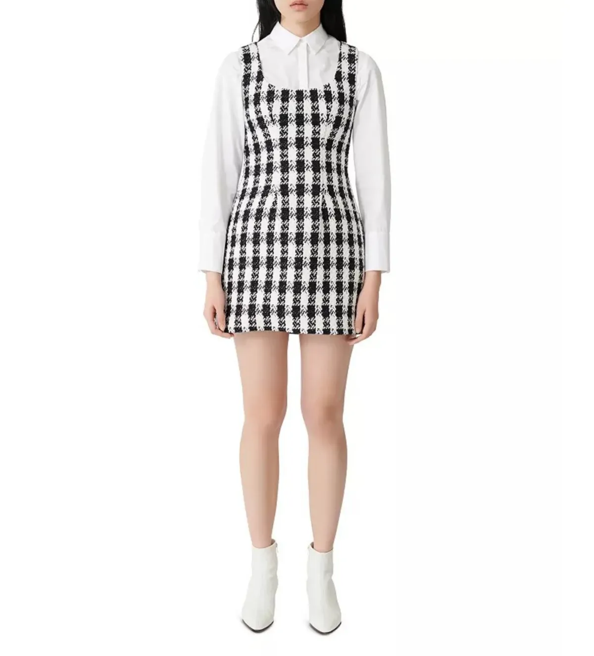 Maje Rocky Checked Cotton-Blend Tweed Mini Dress Multi Size AU 8 - Image 3