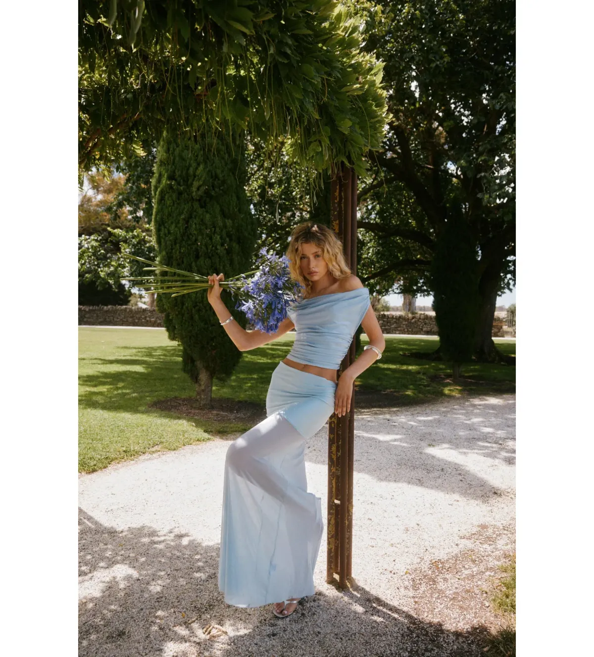 Ance Gria Grace Top and Maxi Skirt Set Sky Blue Size S AU 8 - Image 2