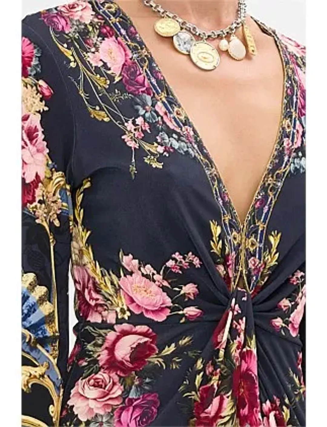 Camilla Long V Neck Twist Front Jersey Dress Size 14/L for rent on The Volte - main image
