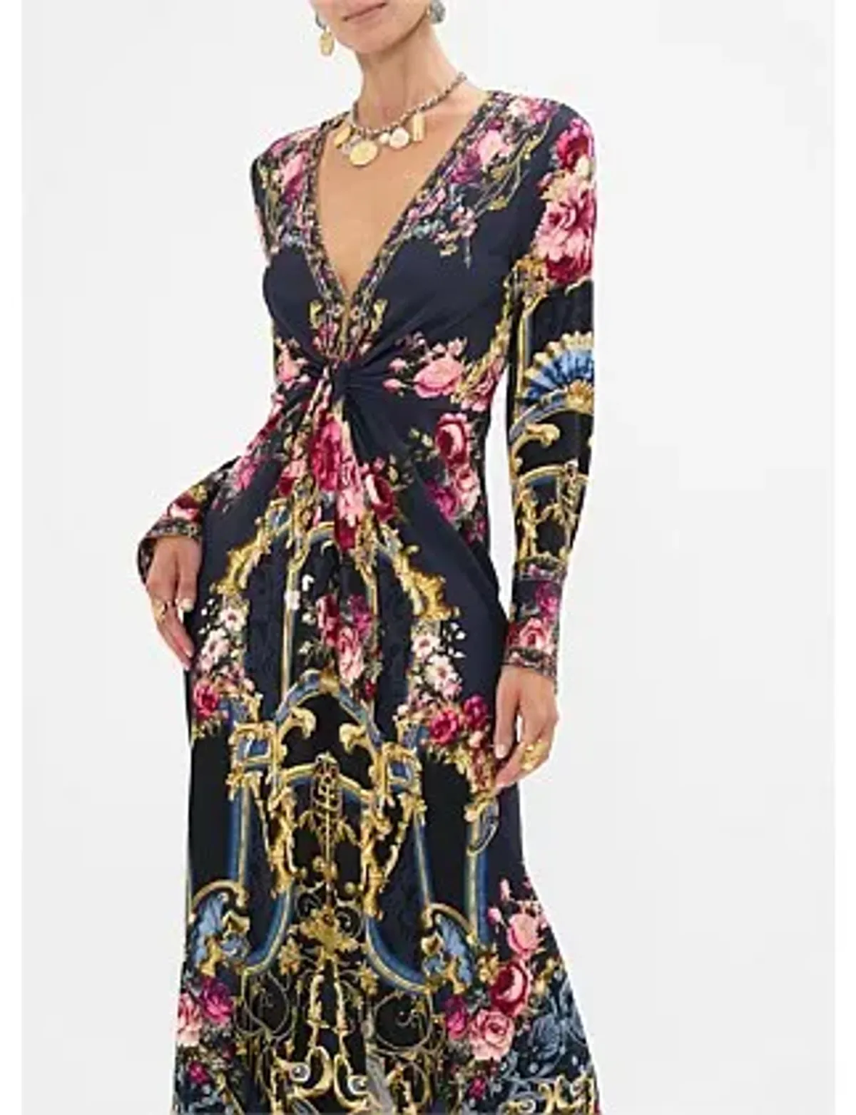 Camilla Long V Neck Twist Front Jersey Dress Size 14/L - Image 4