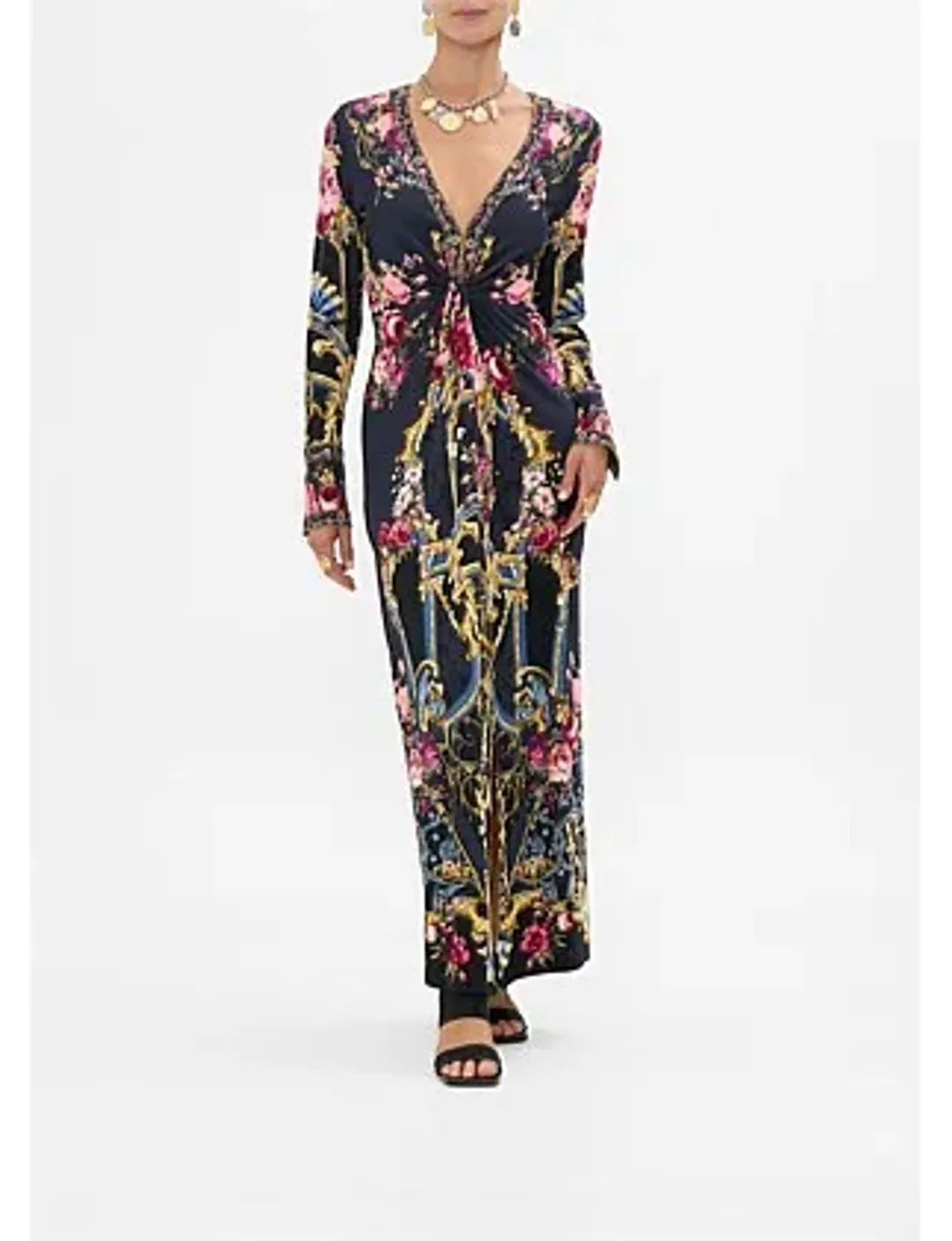 Camilla Long V Neck Twist Front Jersey Dress Size 14/L for rent on The Volte - main image