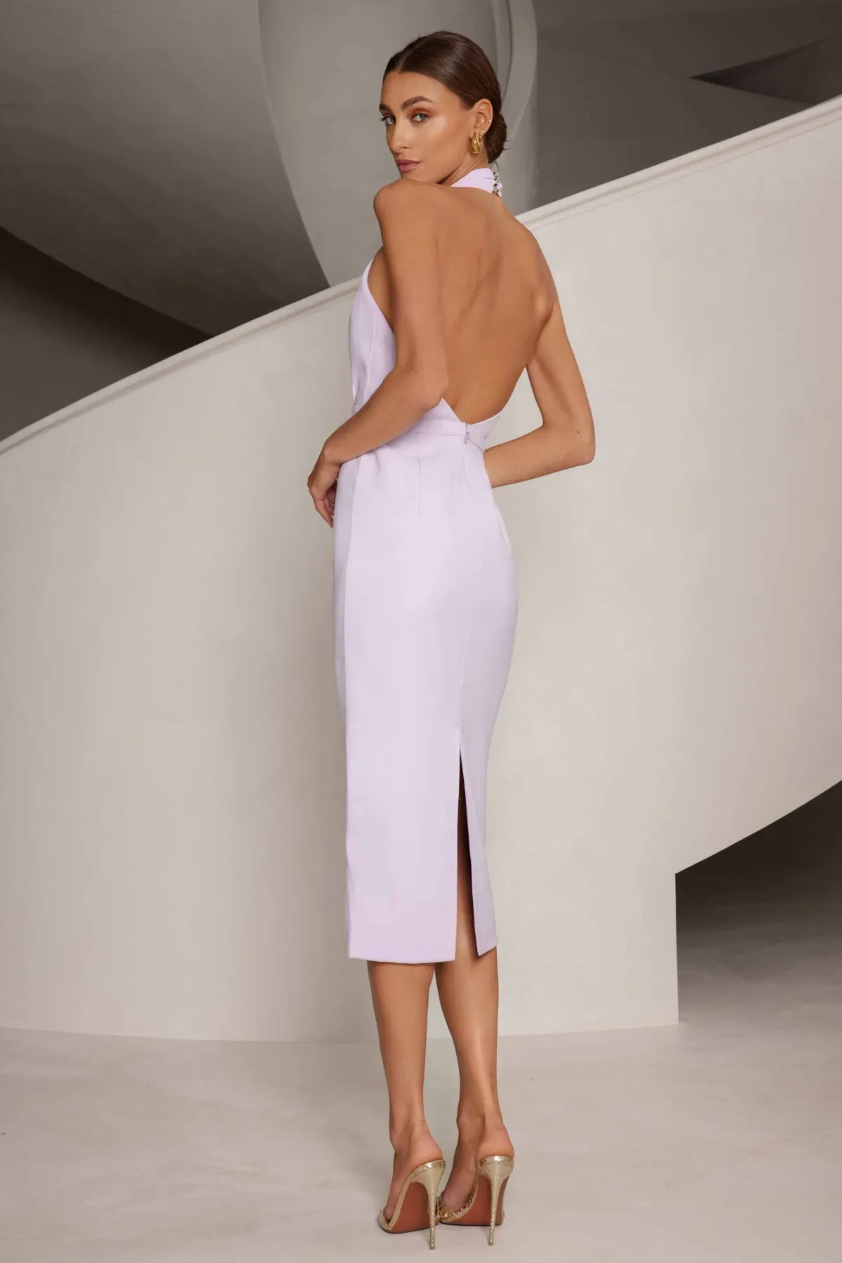 Elle Zeitoune Angela Lavender Outlet Midi Dress Lilac Size 8 - Image 3