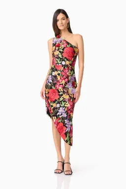 Elliatt Talia Asymmetrical Midi Dress in Black Floral Size 10 for rent on The Volte - image 1