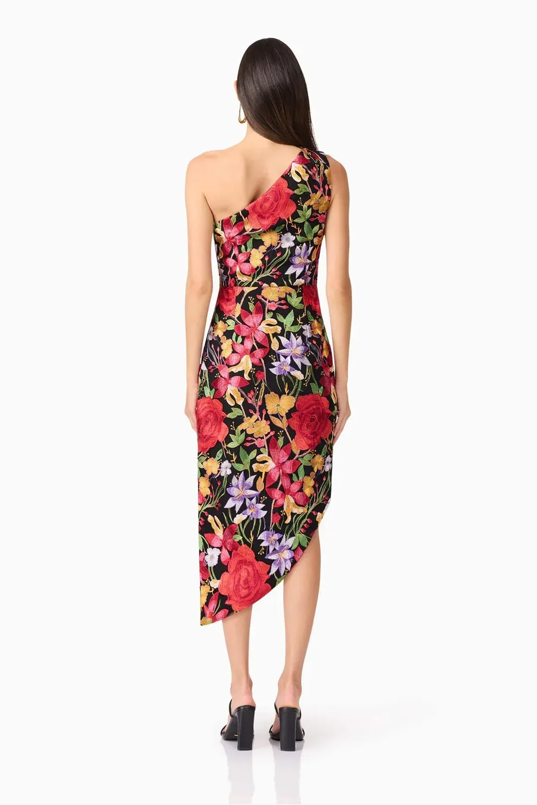 Elliatt Talia Asymmetrical Midi Dress in Black Floral Size 10 for rent on The Volte - main image