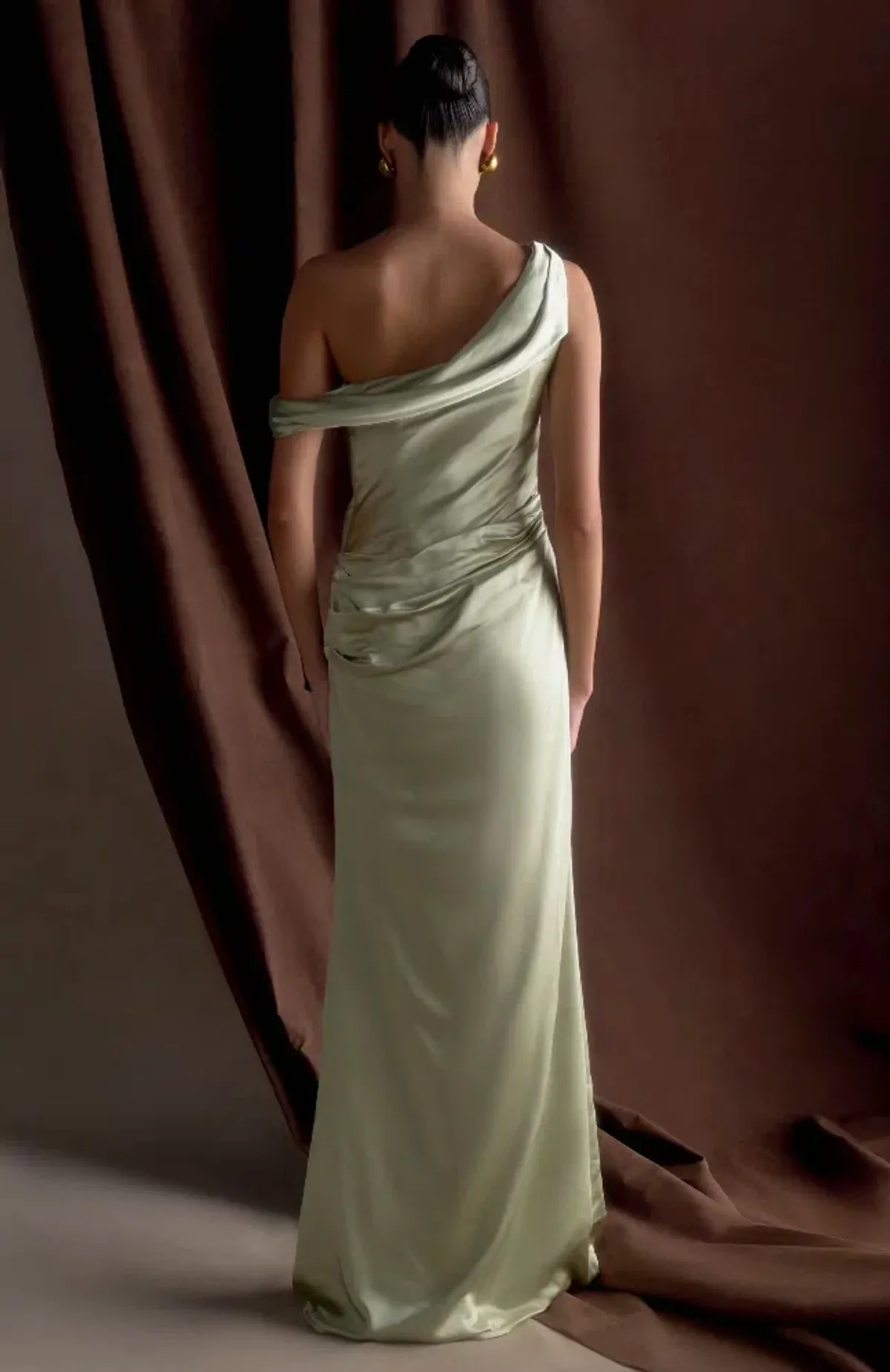 Meshki Dalia Off Shoulder Satin Maxi Dress Maxi Sage Size 8/S - Image 2