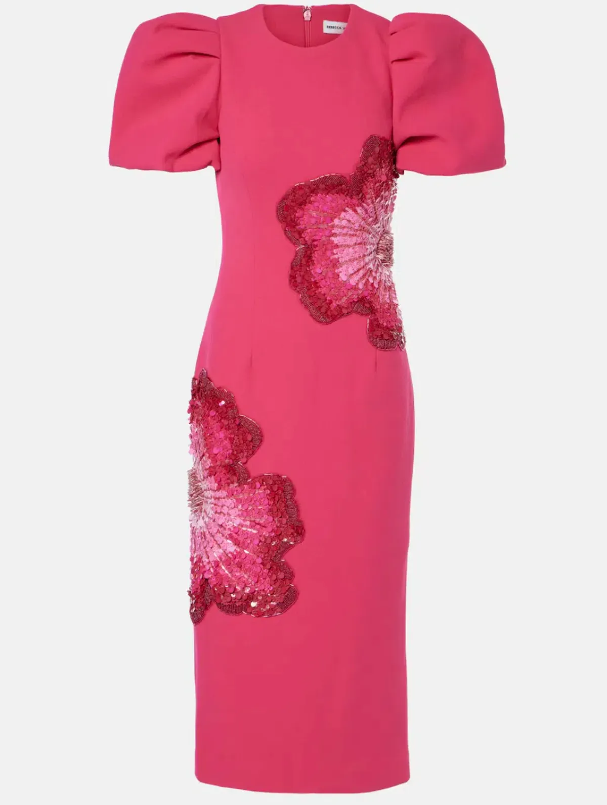 Rebecca Vallance Layana Puff-Sleeve Embellished Midi Dress in Pink Size 10 - Image 5
