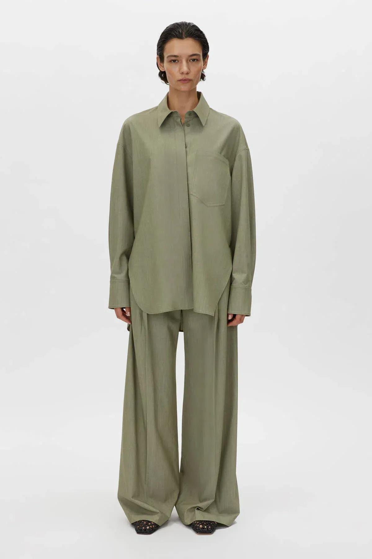 Camilla and Marc Ramon Shirt Size 8 and Pant Size 12 Set Light Khaki Marle - Image 1