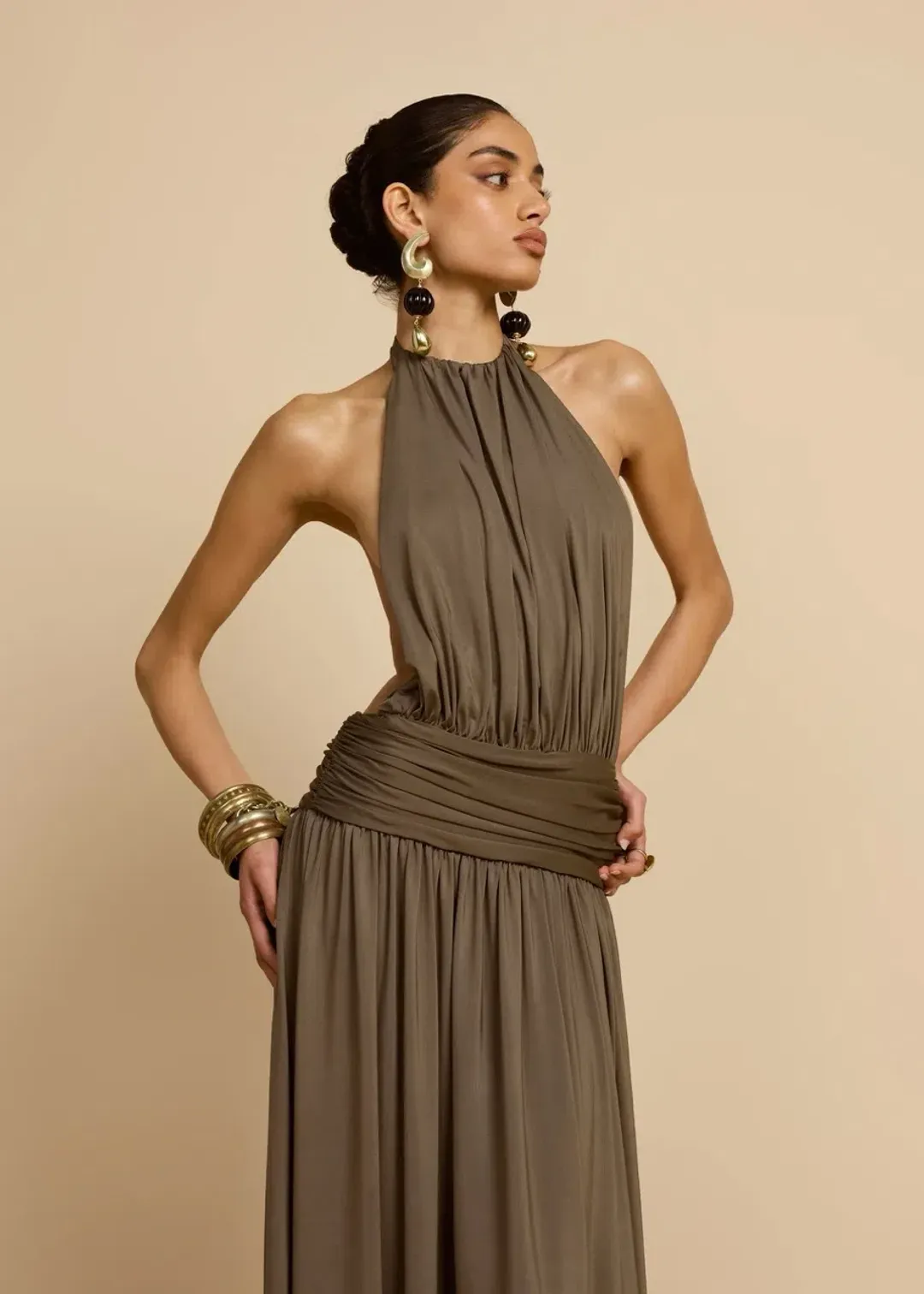 Arcina Ori Santina Dress Khaki Size AU 8 for rent on The Volte - main image