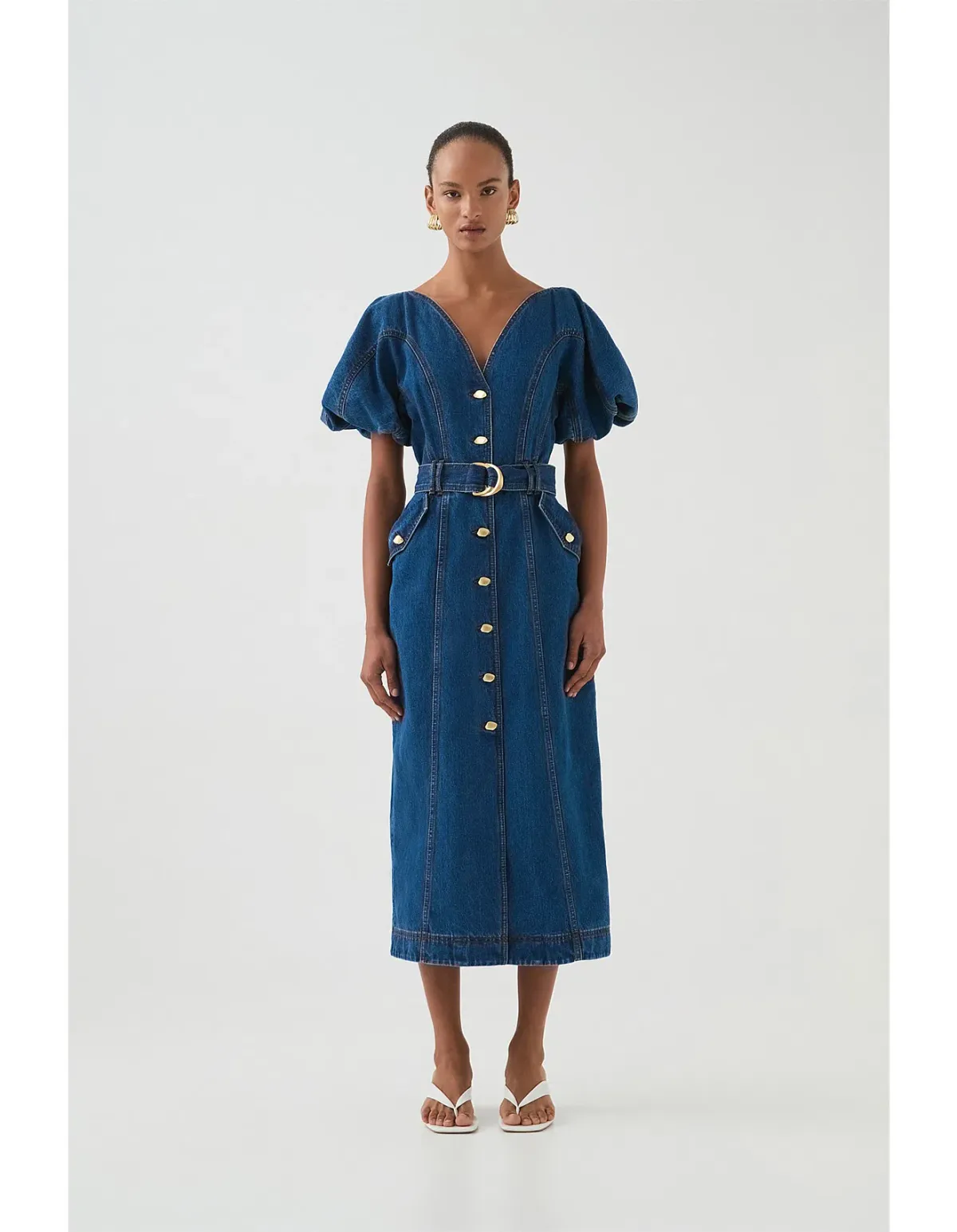 Aje Harper Denim Midi Dress in Classic Wash Size 6/XS - Image 1