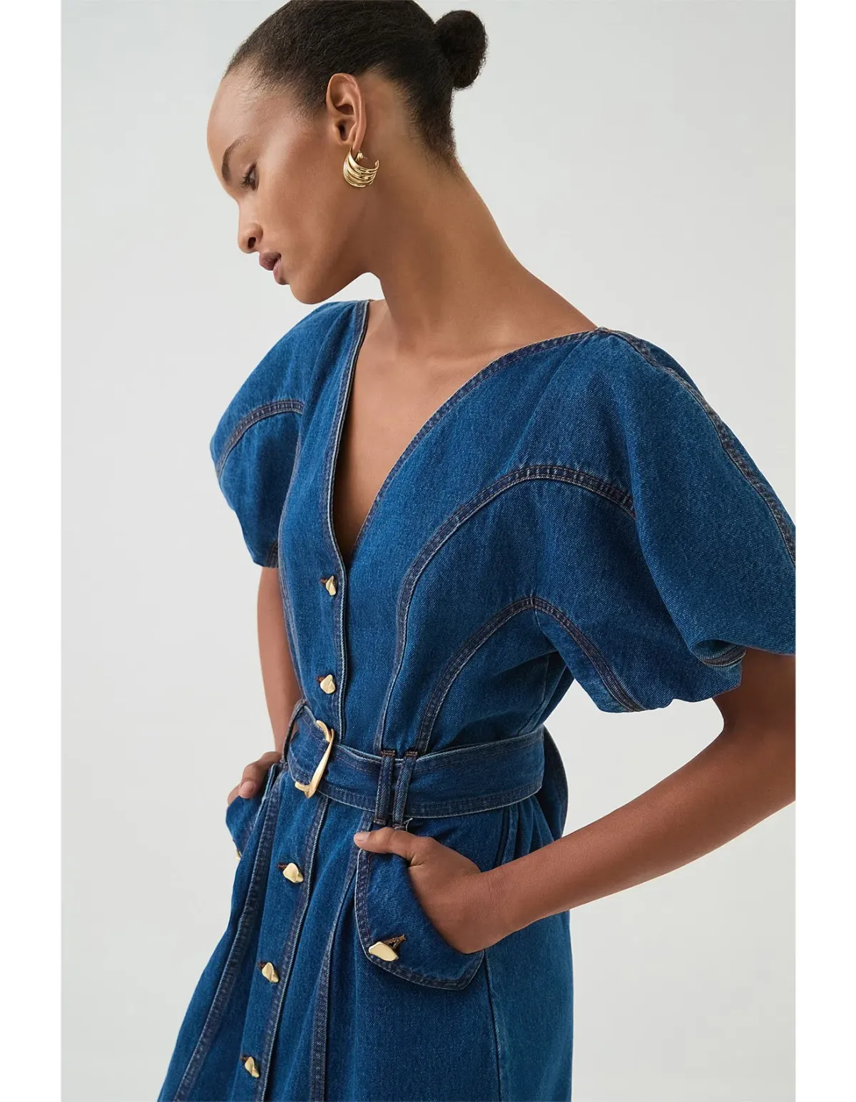 Aje Harper Denim Midi Dress in Classic Wash Size 6/XS - Image 5