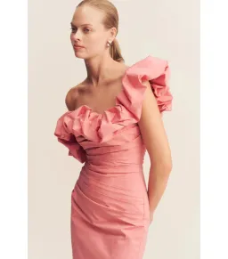 Shona Joy Campbell Ruffle Draped Maxi Dress in Bubblegum Size AU 10 for rent on The Volte - image 3