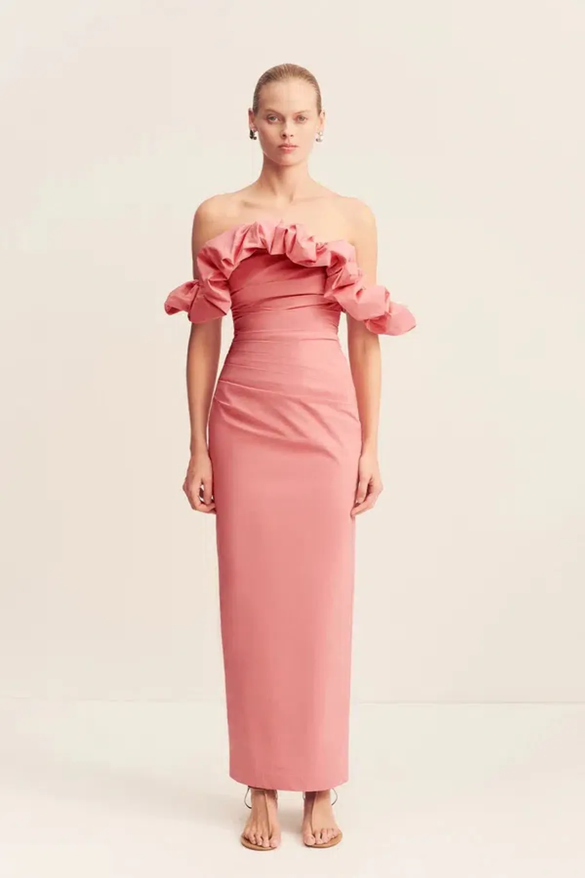 Shona Joy Campbell Ruffle Draped Maxi Dress Bubblegum Size 12 - Image 3