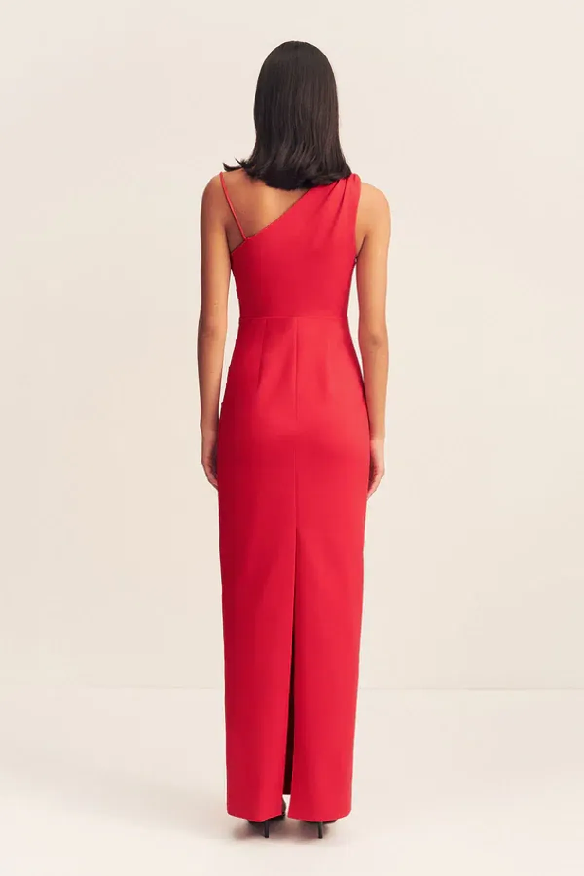 Shona Joy Lani Asymmetrical Gathered Maxi Dress Red Size 6 - Image 3