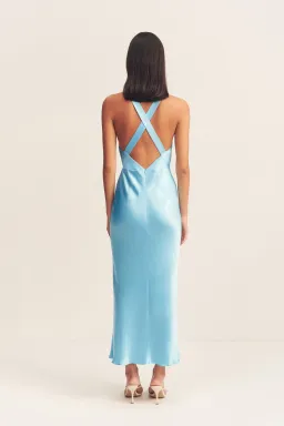 Shona Joy La Lune Plunged Cross Back Midi Dress in Iceberg Blue Size 8 for rent on The Volte - image 3