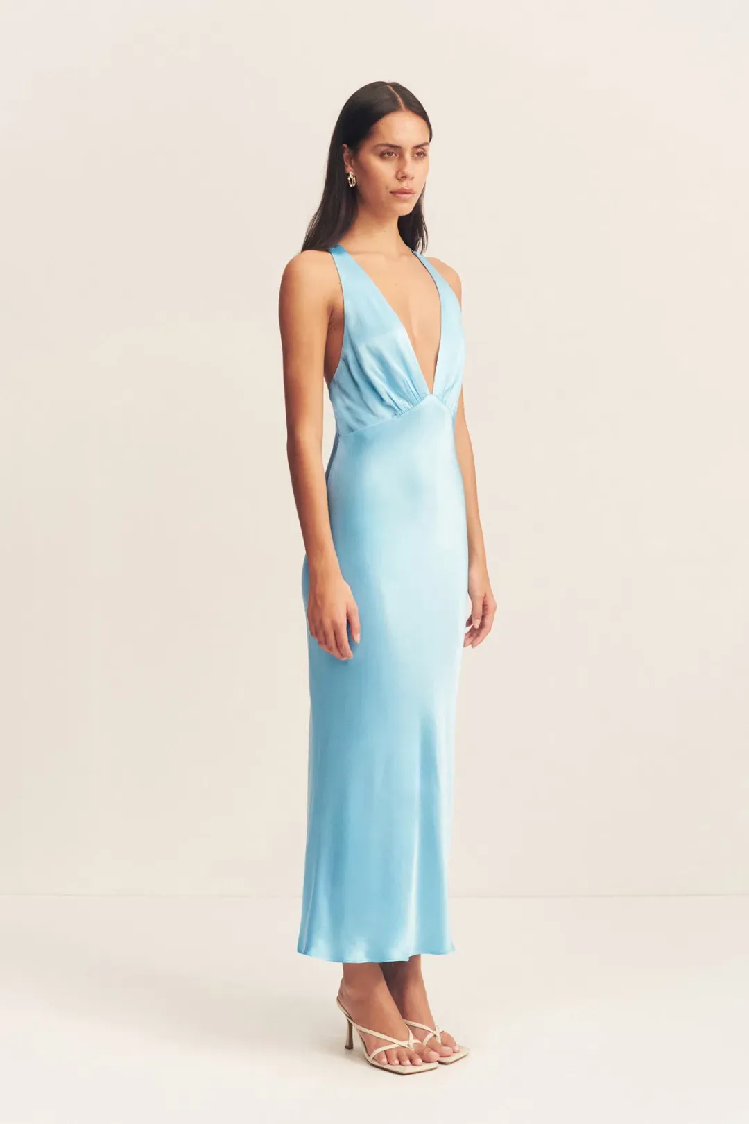 Shona Joy La Lune Plunged Cross Back Midi Dress in Iceberg Blue Size 8 for rent on The Volte - main image