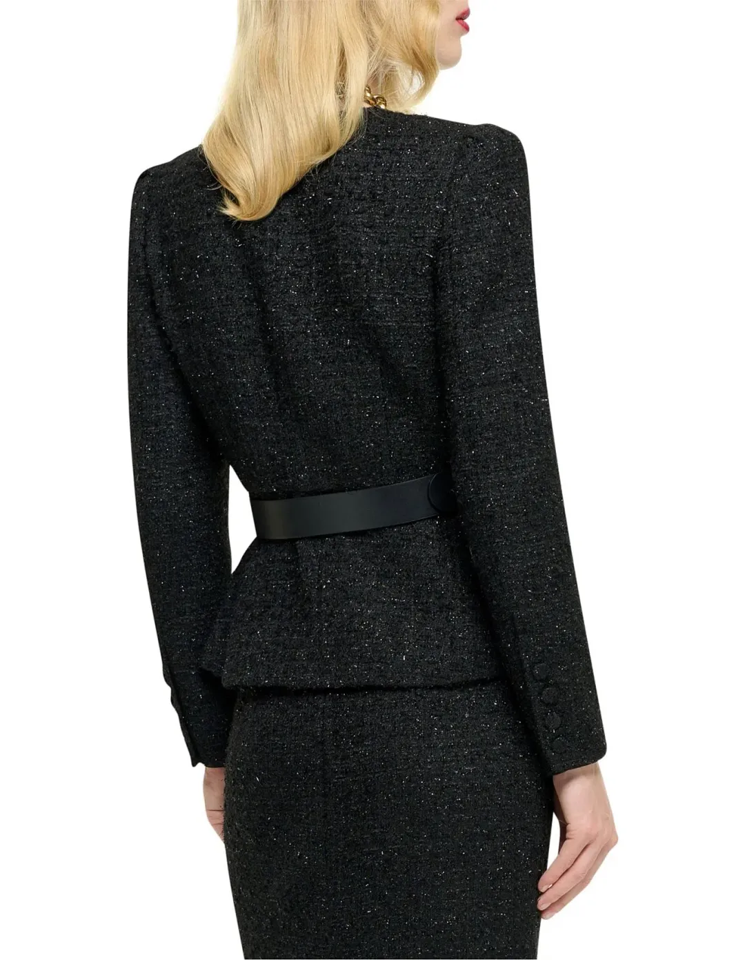 Roland Mouret Long Sleeve Round Neck Boucle Jacket in Black Size for rent on The Volte - main image