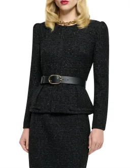 Roland Mouret Long Sleeve Round Neck Boucle Jacket in Black Size for rent on The Volte - image 2
