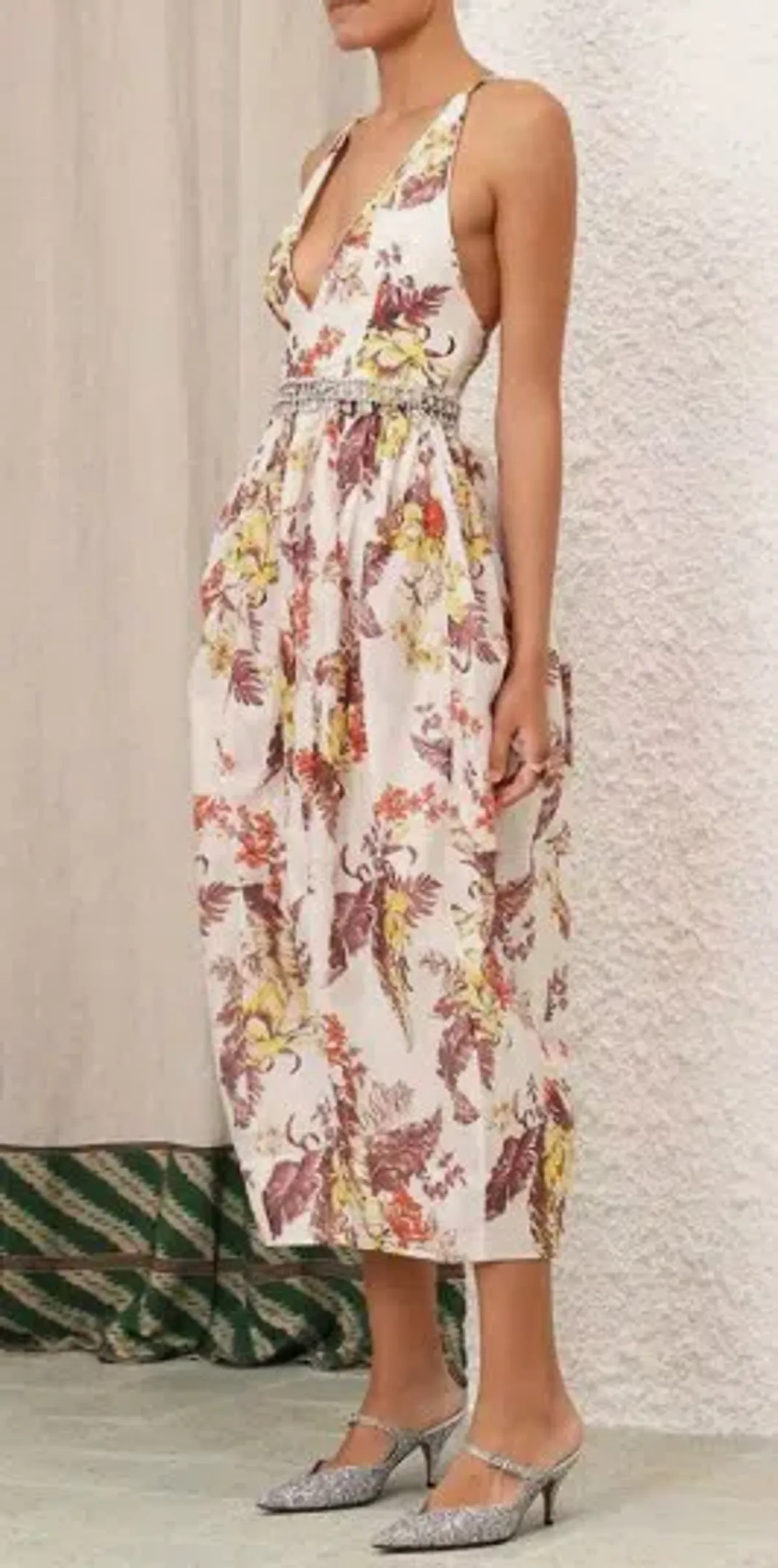 Zimmermann Matchmaker Tulip Linen Silk Blend Floral Midi Dress Size 1 for rent on The Volte - main image