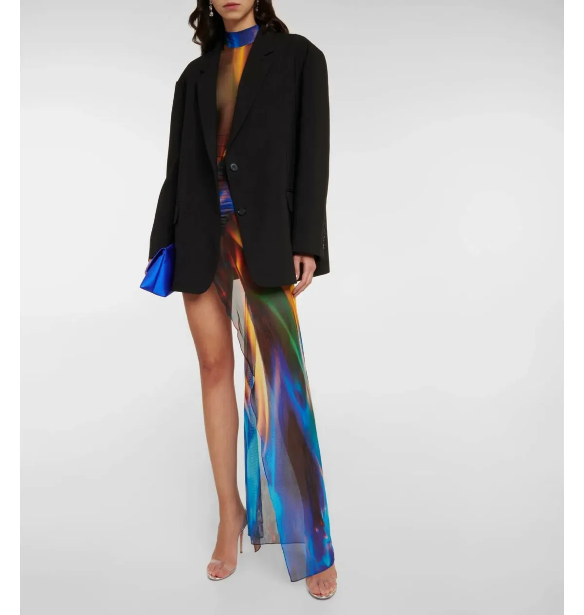 David Koma Draped Sheer Mesh Mini Dress Print Size 6 - Image 1