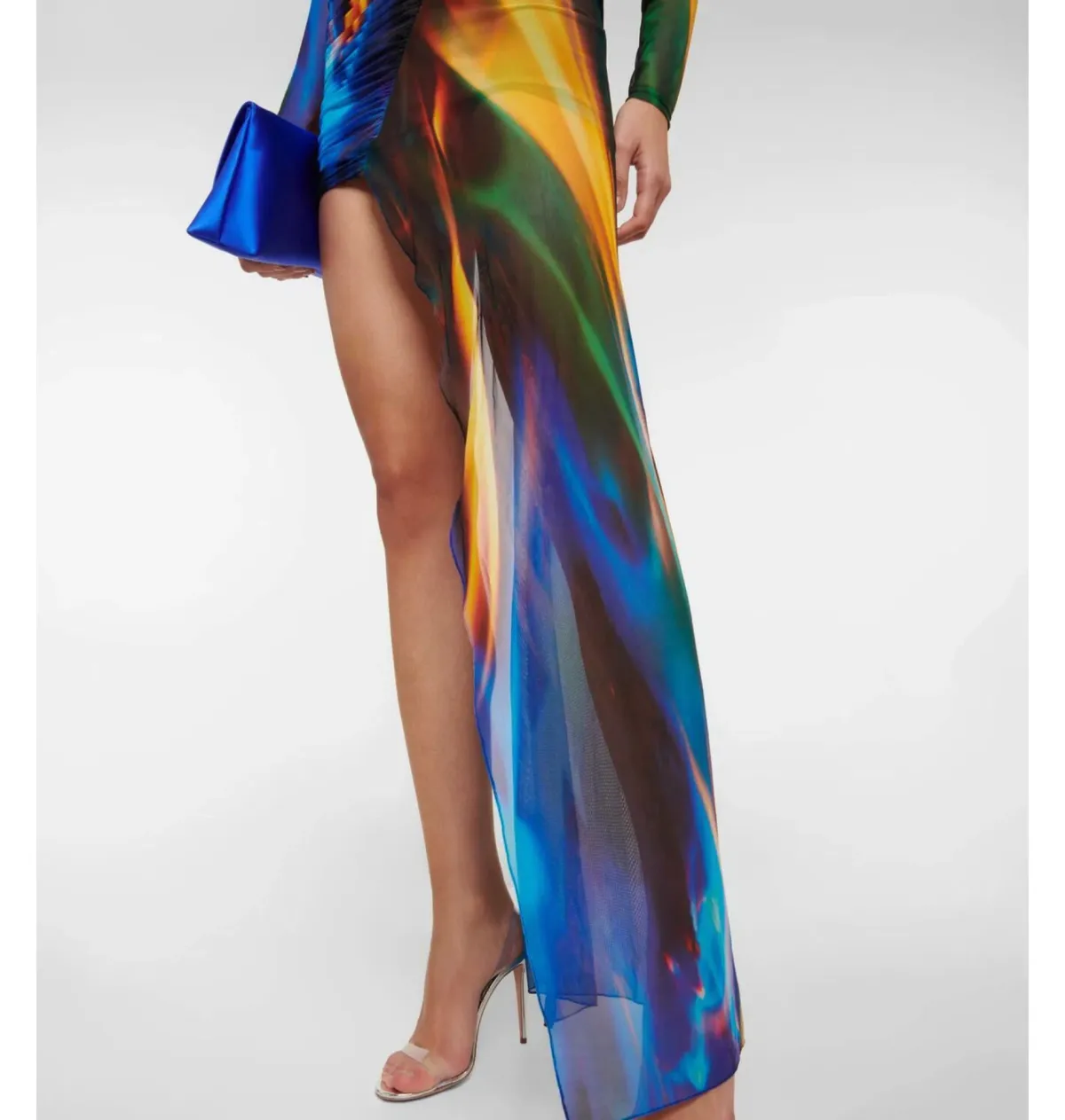 David Koma Draped Sheer Mesh Mini Dress Print Size 6 - Image 5