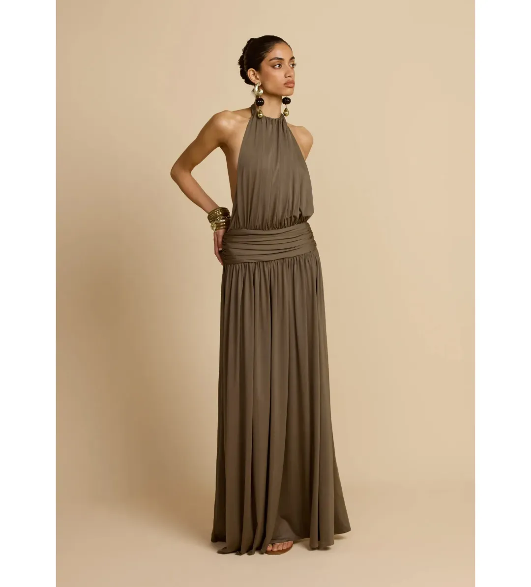 Arcina Ori Satina Maxi Dress Khaki Size AU 6 for rent on The Volte - main image