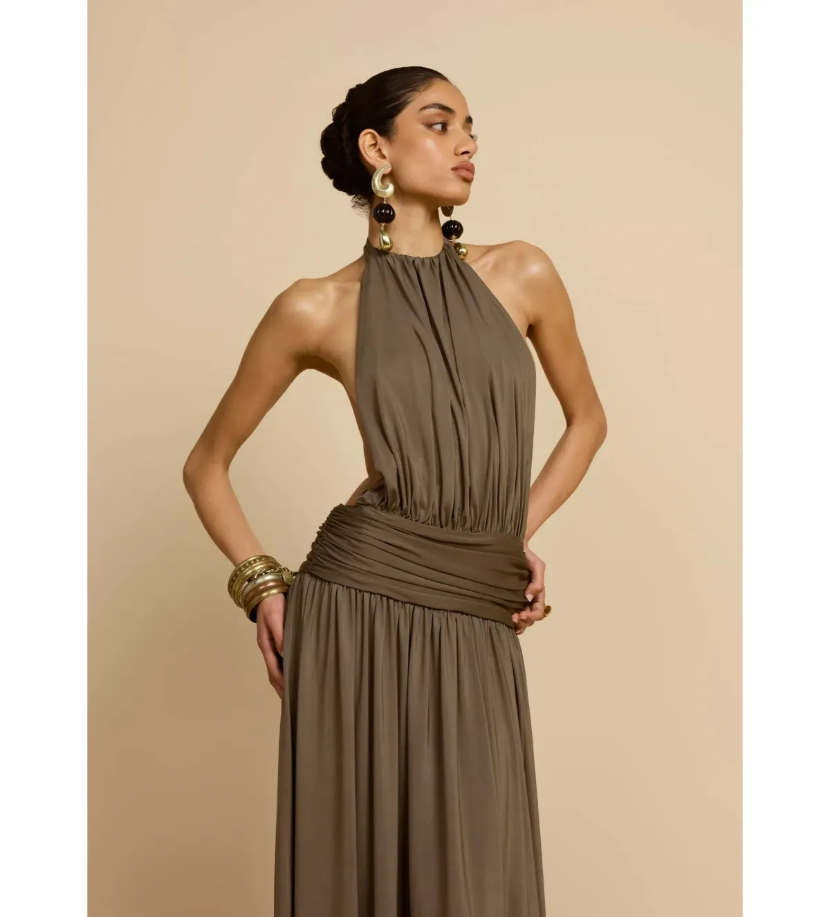 Arcina Ori Satina Maxi Dress Khaki Size AU 6 - Image 3
