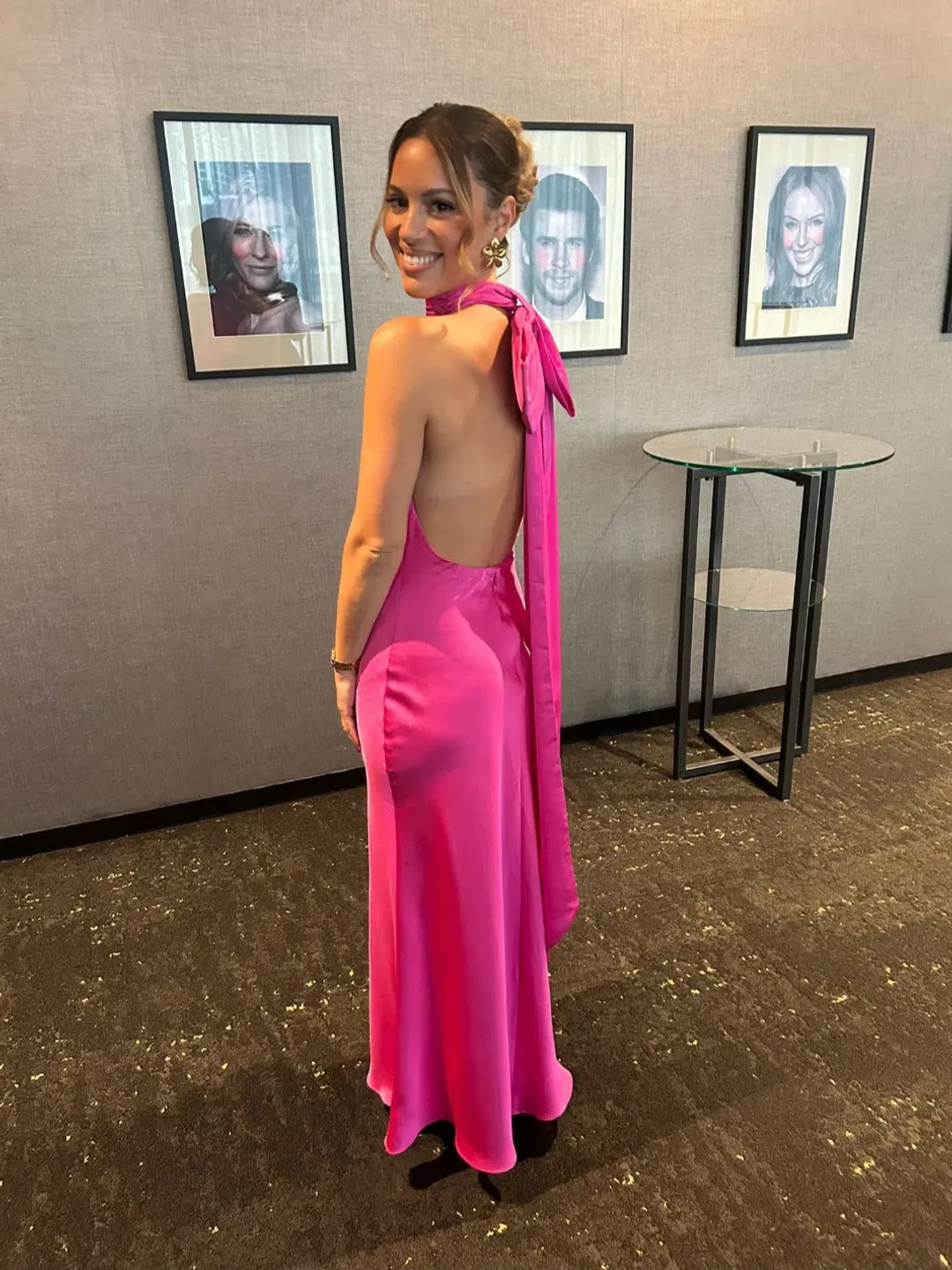 MISHA Evianna Satin Gown Maxi Hot Pink Size 8/S for rent on The Volte - main image