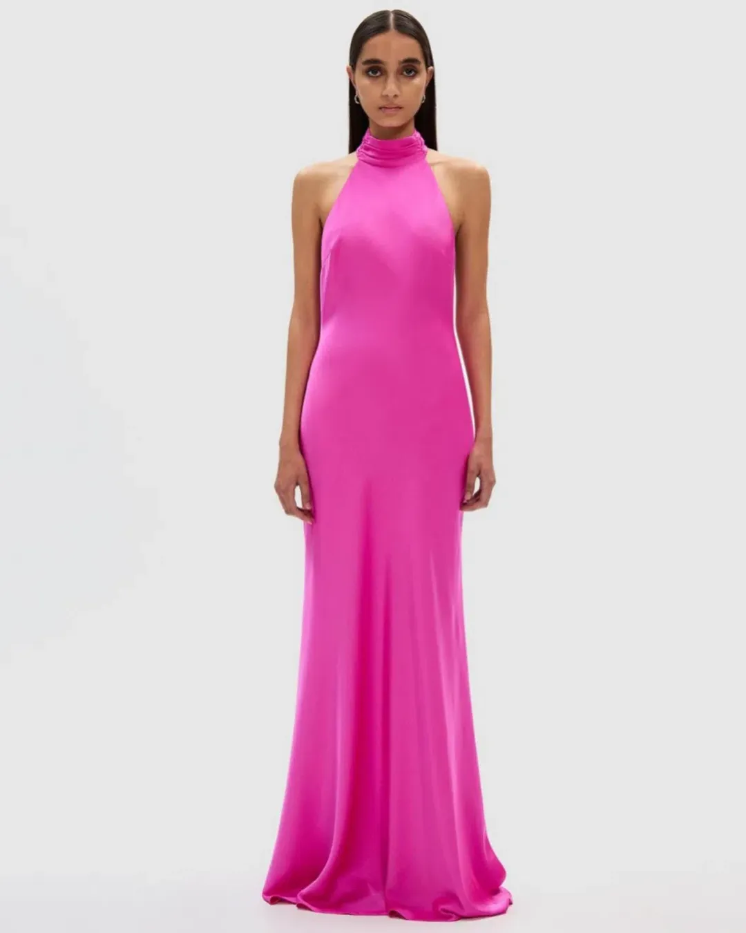 MISHA Evianna Satin Gown Maxi Hot Pink Size 8/S for rent on The Volte - main image
