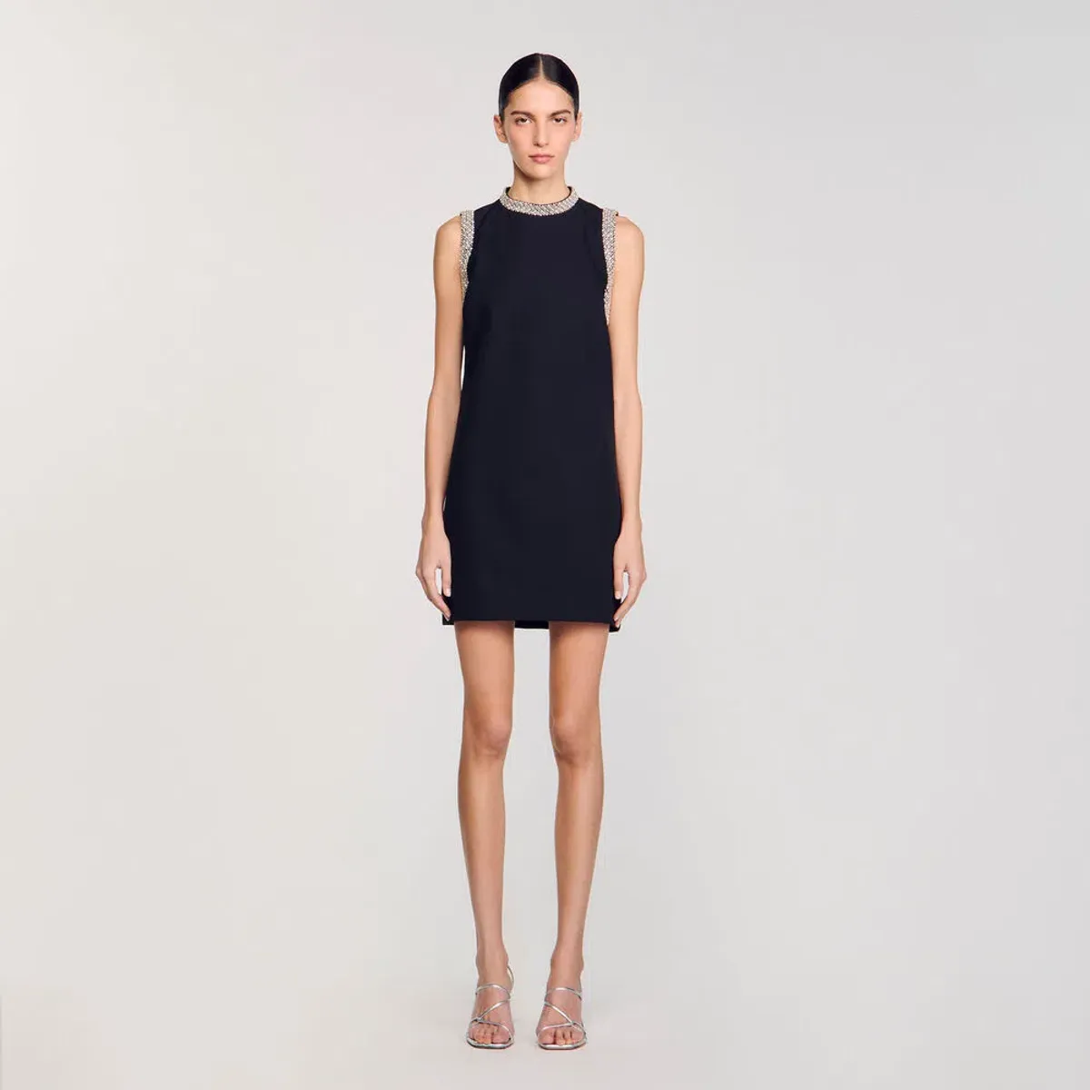 Sandro Rhinestone Embellished Mini Dress Black Size AU 12 - Image 2