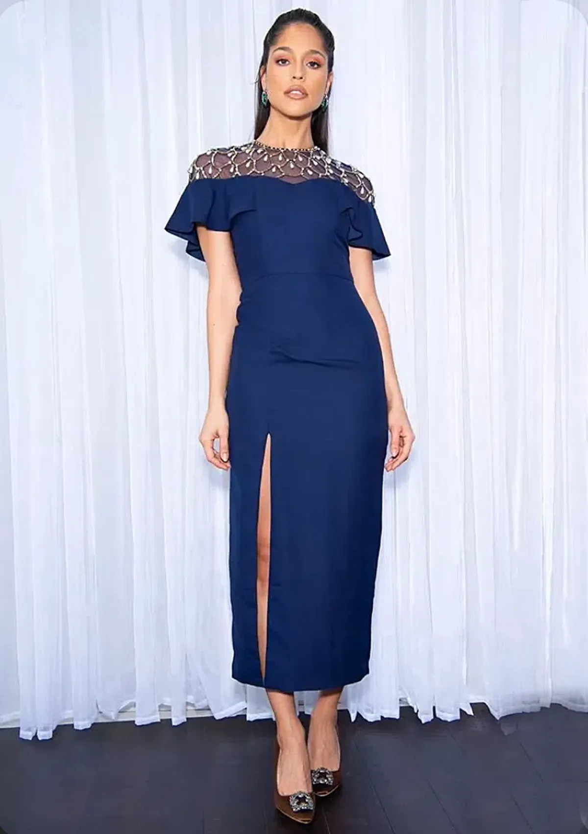 Virgos Lounge Navy Pearl Helaine Midi Dress Size 8 - Image 1