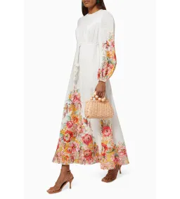 Zimmermann Mae Floral White Linen Midi Dress Size 2 AU 12 for rent on The Volte - image 2