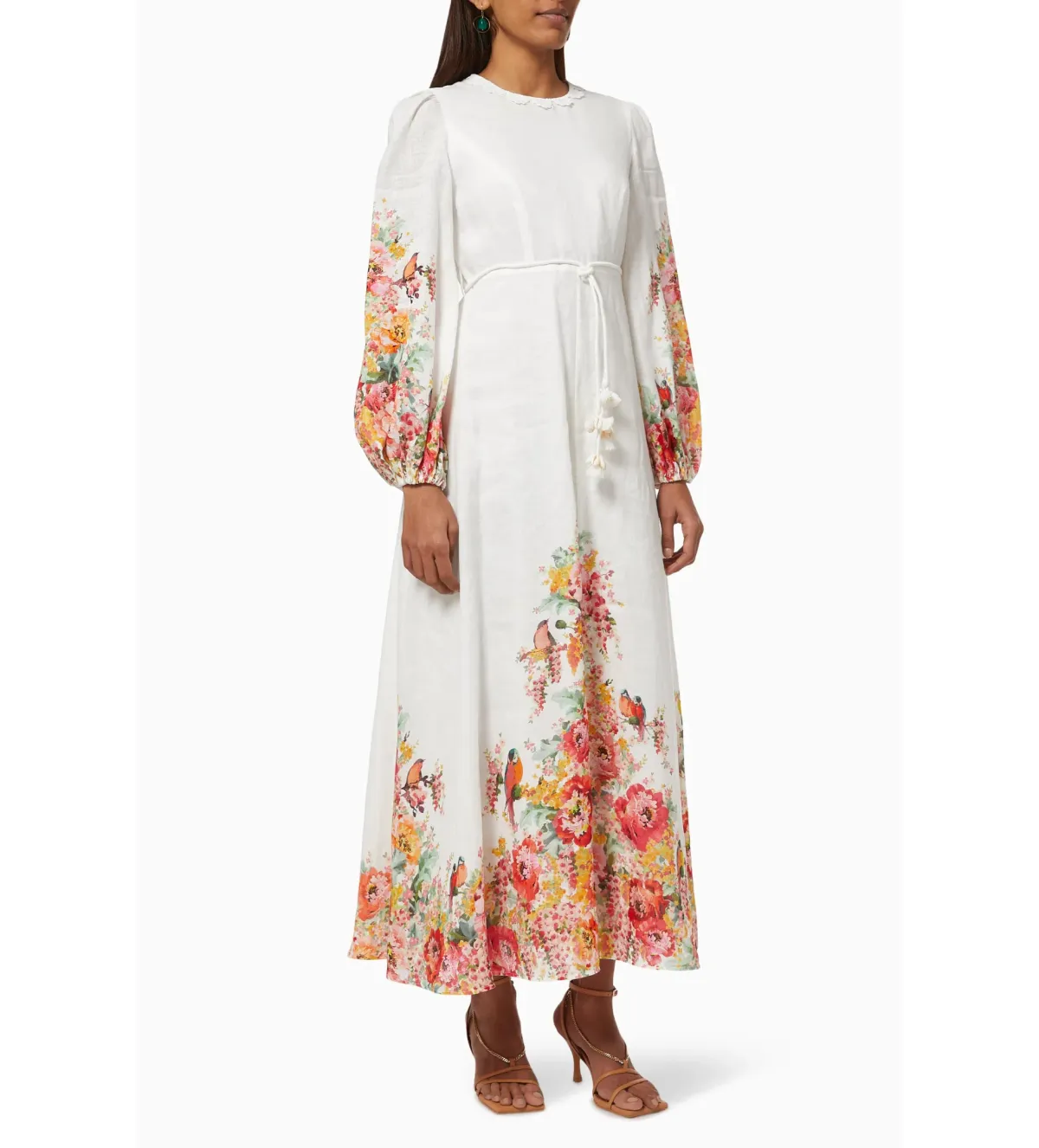 Zimmermann Mae Floral White Linen Midi Dress Size 2 AU 12 for rent on The Volte - main image