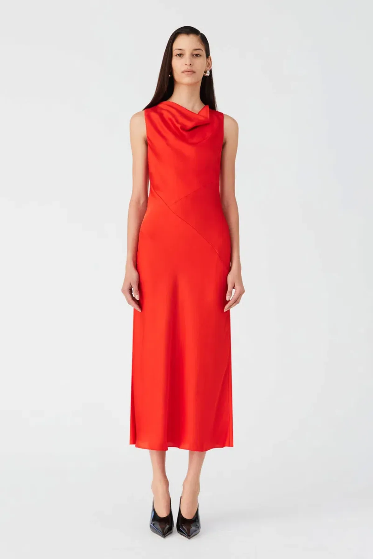 MISHA Ambrosie Satin Midi Dress Vermillion Red Size 12/M for rent on The Volte - main image