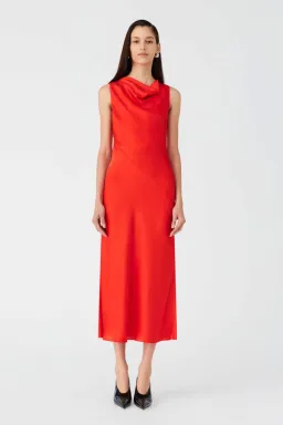 MISHA Ambrosie Satin Midi Dress Vermillion Red Size 12/M for rent on The Volte - image 1