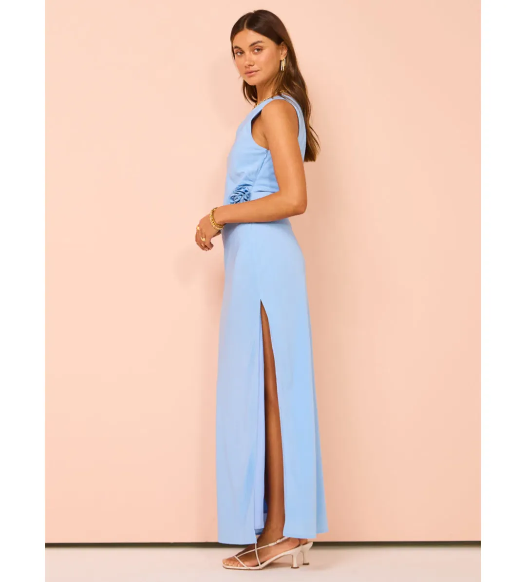 Issy Off Shoulder Flower Maxi Dress in Blue Size M / AU 10 for rent on The Volte - main image
