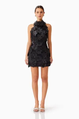 Elliatt Cherry Blossom Mini 3D Floral Dress Black 10 for rent on The Volte - image 1